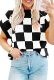 Color black Colorblock Plaid Pattern Ribbed Trim Sweater Tank Top