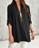 Roll Up Sleeve Open Front Coat Cardigan Top