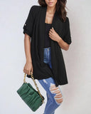 Roll Up Sleeve Open Front Coat Cardigan Top