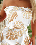 Leaf Print Frill Hem Tied Detail Bandeau Romper