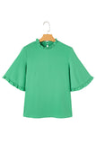 Green Frilly Round Neck Wide Half Sleeve Blouse