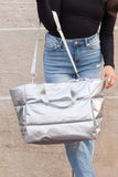 Silvery Solid Zipper Puffer Large Tote Bag