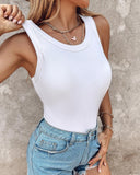 Round Neck Ribbed Tank Top With Bra Pads