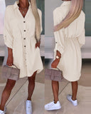 Roll Up Sleeve Buttoned Shirt Dress