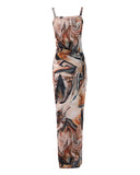 Marble Print U Neck Maxi Dress