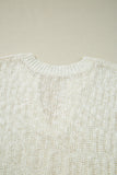 Beige Notched V Neck Short Sleeve Sweater