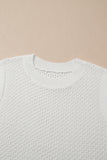 White Solid Color Eyelet Knit Crew Neck Sweater Vest