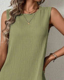 Round Neck Sleeveless Ruffles Hem Dress Casual Loose Fit Mini Dress