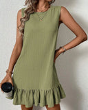 Round Neck Sleeveless Ruffles Hem Dress Casual Loose Fit Mini Dress