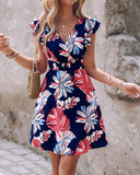 Floral Print Ruffle Hem Casual Dress