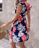 Floral Print Ruffle Hem Casual Dress