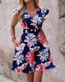 Floral Print Ruffle Hem Casual Dress