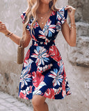 Floral Print Ruffle Hem Casual Dress