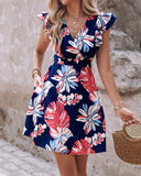 Floral Print Ruffle Hem Casual Dress