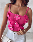 Floral Pattern Beaded Knit Tank Top