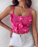 Floral Pattern Beaded Knit Tank Top