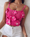 Floral Pattern Beaded Knit Tank Top