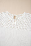 White Eyelet Knit Tied Back Short Sleeve Sweater