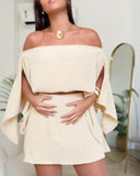 3 Pieces Off Shoulder Multi Ways Split Sleeve Casual Shorts Set (Without Belt)