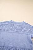 Sky Blue Eyelet Pattern Detail V Neck Drop Shoulder Sweater