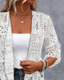 Open Front Floral Lace Embroidered Turn Up Sleeves Coat Casual Asymmetrical Hem Hoodie Cardigan