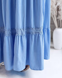 Contrast Lace Waist Hollow Out Maxi Dress Casual Halter Tied Detail Back Shirred Flared Dress