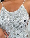 V Neck Spaghetti Strap Allover Sequin Tank Causal Top