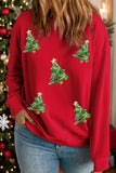 Racing Red Sequin Christmas Tree Pattern Drop Shoulder Plus Size Sweatshirt
