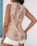 Glitter Sequin Round Neck Sleeveless Blouses Shirts Casual Sparkle Tank Top