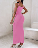 Spaghetti Strap U Neck Casual Maxi Dresses Slim Fit Cami Dress Party Club Bodycon Dress