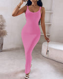 Spaghetti Strap U Neck Casual Maxi Dresses Slim Fit Cami Dress Party Club Bodycon Dress