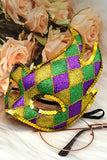 Gold Mardi Gras Sequin Glitter Checkered Masquerade Mask