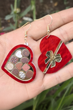 Fiery Red Box of Chocolate Heart Shape Dangle Earrings