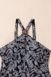 Black Abstract Printed Buckle Crossed Straps Skirted Tankini 2pcs Swimsuit