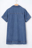 Blue Short Sleeve Collared Patched Pocket Denim Mini Dress