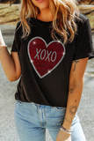 Black Rhinestone XOXO Heart Graphic Crewneck Tee