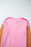 Bonbon Three Tone Contrast Round Neck Loose Sweater