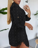 Large Swiss Dot Stand Collar Long Sleeve Chiffon Shirt Dress Casual Button Design Mini Dress