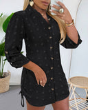 Large Swiss Dot Stand Collar Long Sleeve Chiffon Shirt Dress Casual Button Design Mini Dress