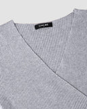 V Neck Ruched Side Button Decor Knit Sweater Slim Fit Pullover Top