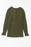 Jungle Green Rib Textured Henley Knit Top