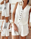 2 Piece V Neck Sleeveless Front Button Tank Pants Set Work Blazer Sets with Pocket