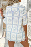 Sky Blue Vacation Printed Loose Shirt and Drawstring Shorts Set