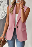 Pink Lapel Collar Suit Style Button Pocketed Vest