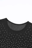 Black Rhinestone Embellished Mesh Long Sleeve Bodysuit