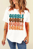 White Glittering GOBBLE Graphic Crewneck Thanksgiving T Shirt