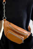 Chestnut Zipper PU Leather Chain Linked Crossbody Bag