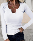 V Neck Long Sleeve Slim Fit Ribbed T Shirt Casual Basic Knit Top