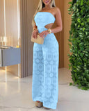 Bandeau Eyelet Embroidery Tied Detail Overalls Casual Cutout Jumpsuit(With Lining)