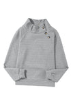 Gray Asymmetric Buttons Detail High Neck Textured Sweatshirt
